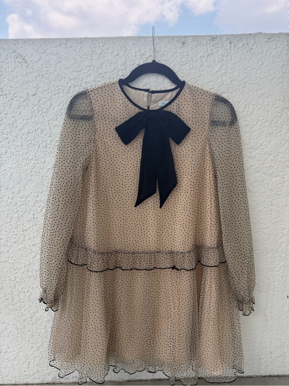 NWT Abel & Lula Girls Beige & Black Polka Dot Tulle Dress Size 14